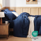 Bedsure Navy King Comforter Set - 7 Pieces Solid King Bed in a Bag, King Bed Set Navy with Quilted Warm Fluffy Comforters, Sheets, Pillowcases & Shams
