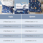 Kids Bedding Set for Boys, Queen Size 7 Pieces Space Themed Bed in a Bag, Super Soft Lightweight Microfiber Comforter Set with Sheets, Hotel Quality Durable Children Bed Set