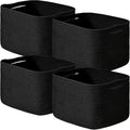Black Storage Baskets for Shelves, Small Storage Baskets for Organizing, Woven Cotton Rope Baskets for Storage, Book Basket, Decorative Shelf Basket, 12.5"Lx9.1''Wx7.9''H (4 Packs) Black
