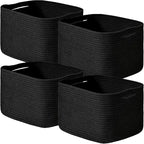 Black Storage Baskets for Shelves, Small Storage Baskets for Organizing, Woven Cotton Rope Baskets for Storage, Book Basket, Decorative Shelf Basket, 12.5"Lx9.1''Wx7.9''H (4 Packs) Black