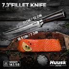 Huusk Fillet Knife for Meat with Wood Handle, Flexible Filet Knife for Fish | 7 Inch Japanese Stainless Steel Boning Knife for Chicken & Meat Processing, Comfortable Grip Handle, Gifts for Men