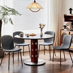 Dining Chair Set of 4, PU Leather Kitchen Chairs, Dark Grey | Black Metal Legs, Curved Backrest, Upholstered, Modern Comfort for Dining Room, Easy Clean, Space-saving, Restaurant & Cafe
