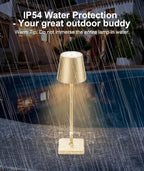 HASUN Gold Cordless Table Lamp, Aluminum Shell LED Rechargeable Desk Lamp, 3W 5200mAh Battery Operated Table Light, 3 Color Stepless Dimming Up Waterproof for Living Room/Indoor/Outdoor (Gold)