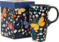 Topadorn 17oz Ceramic Travel Mug, Butterfly Coffee Mug with Gift Box | Large Floral Coffee Cup, Microwave & Dishwasher Safe Ceramic Travel Cup, Butterfly