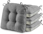 puredown® Chair Cushions for Dining Chairs, Tufted Memory Foam Chair Pads with Non-Slip Backing, Kitchen Seat Cushions with Ties, Washable Seat Pad Set of 4, 15.5" x 15.5" x 4", Dark Grey