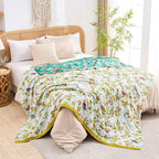 Boho Throw Blanket for Bed, 100% Cotton Soft Rustic Quilt Fall Blanket, 50"x60" Floral Printed Farmhouse Decor Bed Blankets, All Season Rustic Reversible Bohemian Throw Quilt