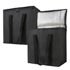 Bodaon 2-Pack Insulated Reusable Grocery Shopping Bags, Medium, Black, | Picnic Cooler Bag with Zippered Top Cold, Insulated Food Delivery Bag for Commercial Rideshare, Collapsible Tote Bags, Picnic