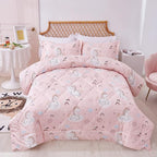 JSD Pink Unicorn Kids Comforter Set for Girls, 3 Pieces Full Microfiber Comforter with Pillow Sham, Soft Comfortable Machine Washable