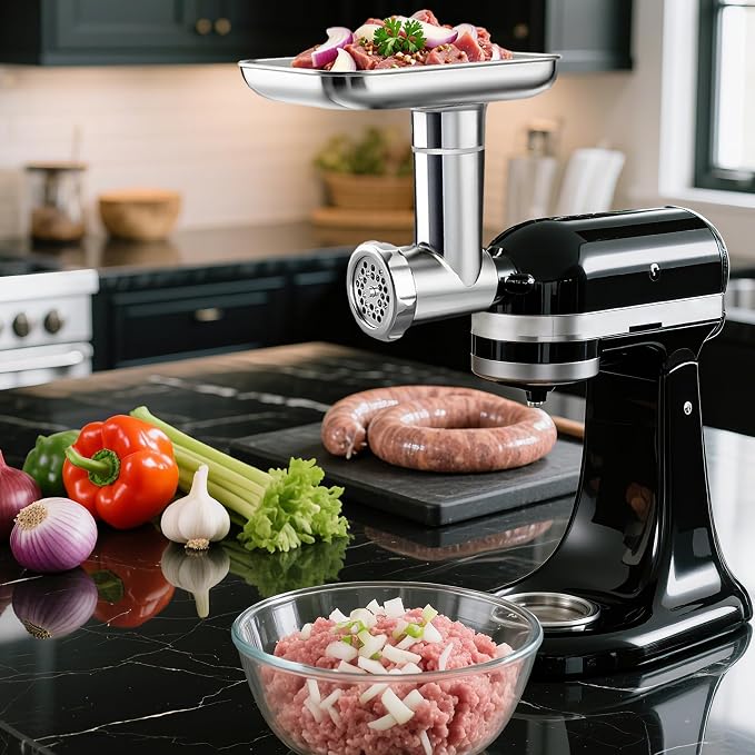 Stainless Steel Meat Grinder Attachment for KitchenAid Mixers | For KitchenAid Mixers of All Models, Sausage Stuffer, Food Processor, Dishwasher Safe, Heavy Duty, Mixer/Machine NOT Included