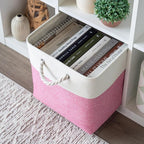 OrganiHaus 13x13 Cube Storage Bins 4 Pack, Foldable Cube Storage Organizer w/ Rope Handles, Collapsible Fabric Bins for Toys, Clothes & Closet Organization, Fabric Square Baskets - Pink/White
