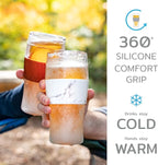 HOST Freeze Beer Glasses, 16 ounce Freezer Gel Chiller Double Wall Plastic Frozen Pint Glass, Set of 4, Black and Grey