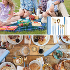 AARAINBOW 8 Pieces Stainless Steel Flatware Set Portable Reusable Cutlery Set Travel Utensils Set Including Chopsticks Knife Fork Spoon Straws Cleaning Brush Dishwasher Safe (Blue Golden)