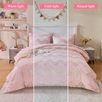 Wowelife Girl Bedding Sets Pink Comforter for Queen Size Bed 7 Pieces Gold Glitter Foil Queen Bedding Set Teen Girl Bedding Pink Full Kids Bedroom Beding Sets with 2 Pillow Shams and 2 Pillowcase