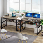 Tribesigns Two Person Desk with Bookshelf, 78.7 Computer Office Double Desk for Two Person, Rustic Writing Desk Workstation with Shelf for Home Office (Grey)