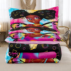 Tailor Shop Fantasy Black Girl Comforter Set Rainbow Butterfly Twin Size Bedding Sets for Girls Kids Kawaii Magic African American Black Girl Bedding Set with 1 Pillowcase Girls Room Decor