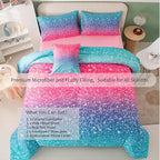 RYNGHIPY 6Pcs Gradient Glitter Comforter Sets for Teen Girls Full Size, Colorful Rainbow All-Season Coverlet Set, Ultra Soft Bedding Collections