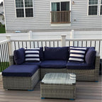 ClawsCover 9Pack Outdoor Seat and Back Cushions Replacement Covers Fit for 5 Pieces 4-Seater Wicker Rattan Patio Conversation Set Sectional Couch Furniture,Navy-Include Covers Only (Large)