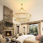 55 Inch Gold Wagon Wheel Chandelier,2 Tier 48-Lights Farmhouse Chandelier for Living Room,Round Rustic Dining Room Light Fixture,Extra Large Foyer Chandeliers for High Ceilings,for Staircase,Entryway