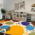 Large Area Rug for Living Room, 8'x10' Rainbow Kids Rug for Classroom, Colorful Art Washable Rug for Bedroom, Non-Slip Ink Splotch Nursery Rug Soft Modern Living Room Carpet for Dorm School