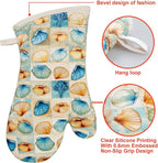 Oven Mitts Gloves 1 Pair Heat Resistant 480 ℉ Non Slip Clear Silicone Printed Shell Comfortable Cotton Lining Kitchen Men Cooking Barbecue Machine Washable (Shell, Beige Mitts)