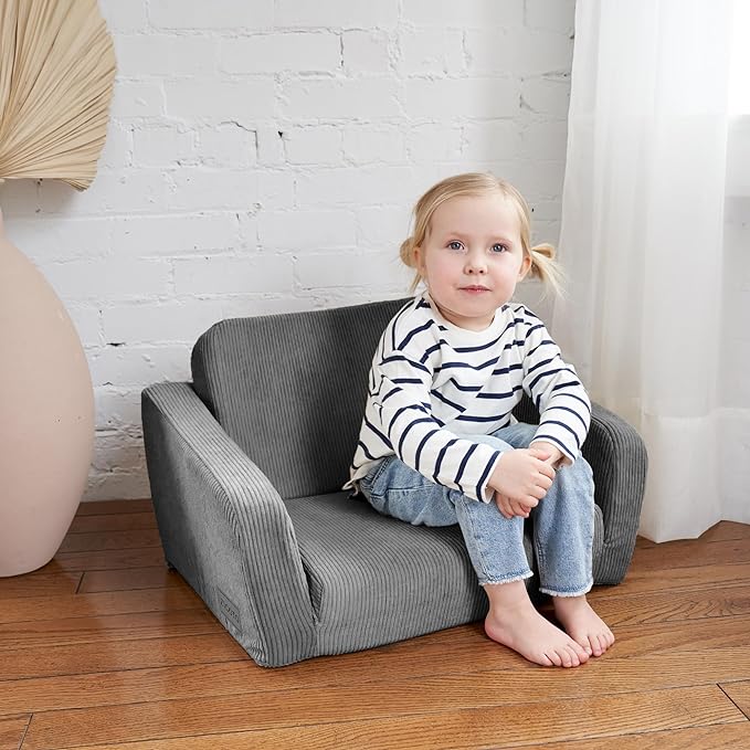 ZICOTO Comfy Kids Chair for Toddler - Stylish 2 in 1 Lounger Made of Memory Foam Easily Unfolds Into a Soft Baby Couch to Nap On - Modern Fold Out Sofa for The Little Ones