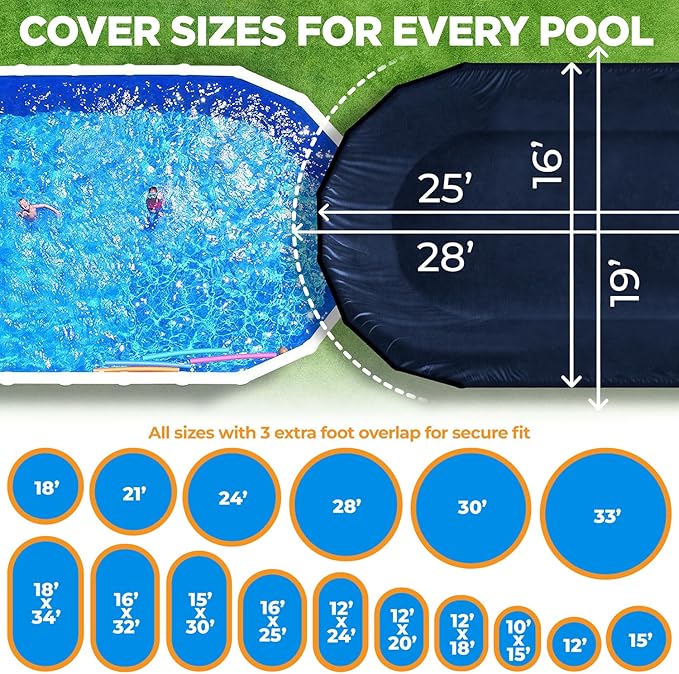 16 x 25 ft Oval Pool Covers for Above Ground Pools, Oval Winter Pool Cover, Swimming Pool Cover, Keeps Out Debris, Cold and UV Resistant, Supreme Mesh, Navy Blue
