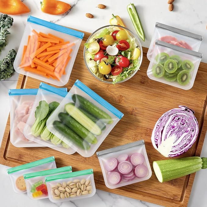 6Pack Gallon Freezer Bags, 11" x 10.6" Reusable Silicone Food Storage Bags - Leakproof, Lock Bags for Microwave, Dishwashe, Airtight Storage Bags for Lunch Container Organization
