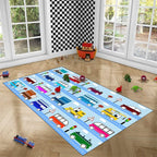 Car Rug Car Play Mat Kids Rugs for Playroom Car Rug Play Mat Rugs for Boys Bedroom Car Carpet for Kids Play Rug for Cars and Trucks Car Rug for Boys Room,Light Blue 2'5''×4'