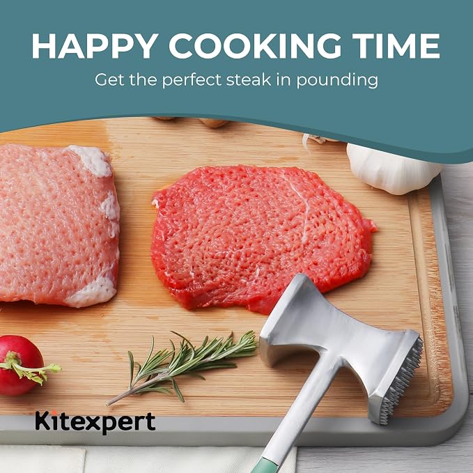 KITEXPERT Meat Tenderizer Hammer with Comfortable-Grip Handle, Dual-side Mallet for Kitchen, Heavy Duty Pounder For Tenderizing Steak, Beef and Fish, Mint Green