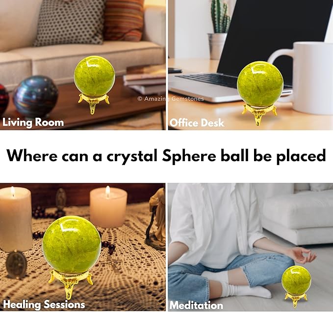 Amazing Gemstone Green Opal Crystal Ball with Stand - 2 Inches Crystal Sphere Meditation Balls for Witchcraft and Decorative Balls