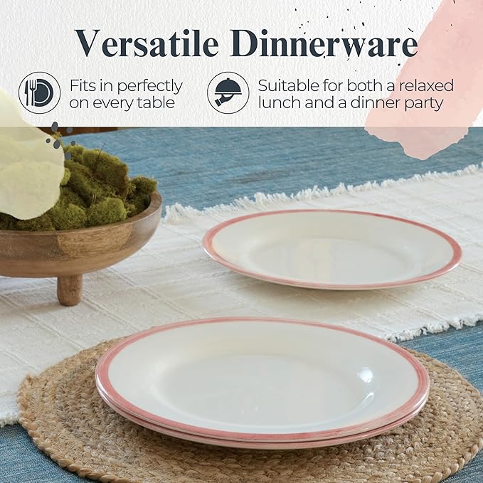 Portmeirion Potter's Brushstroke Dinner Plate (Set of 4) - 10.5" Earthenware Plate with Classic Brushstrokes - Microwave, Dishwasher, Freezer, Oven Safe - Ideal Modern Dinnerware Set (Red)