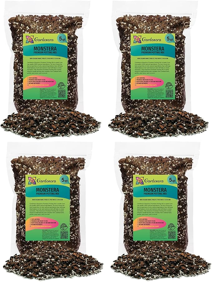 Premium Monstera Soil Mix by Gardenera - 20 Quart - Perfect Drainage and Moisture Retention for Swiss Cheese Plant (4 Bags of 5 Quart)