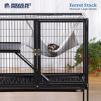 Prevue Pet Products Ferret Stack One Story Ferret Home - Portable Stand, Escape Proof Lock, Includes Hammock & Ramp, Expandable Add-On Cage Stacking System with Wheels - Black