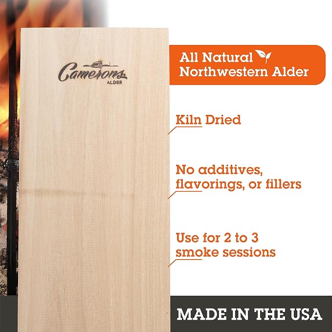 Camerons Alder Grilling Planks - 2 Pack (5.5"x11.5") - Premium Natural Alder Wood - Easily Infuse Smoky Flavor into BBQ Salmon, Fish, Pork, Veggies, and More - Sourced in the USA - Grilling Gift Idea