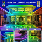 200ft Outdoor LED Strip Lights Waterproof 1 Roll,IP68 Outside Led Light Strips with App and Remote,Music Sync RGB Exterior Rope Self Adhesive Back for Deck,Balcony,Pool