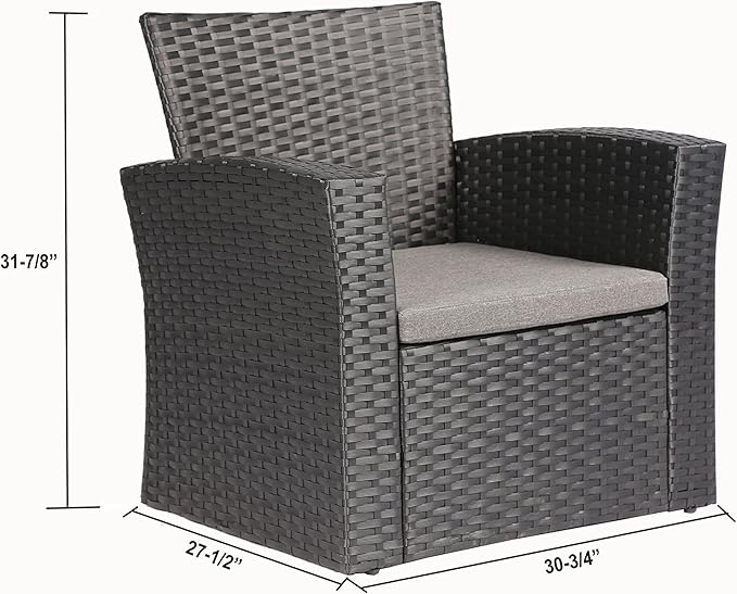 4 Pieces Outdoor Furniture Complete Patio Cushion Wicker P.E Rattan Garden Set, Full, Black