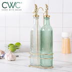 COOK WITH COLOR Glass Olive Oil Bottle Dispenser - 2 Pack- 17oz Oil and Vinegar Cruet - Olive Oil Carafe Decanter for Kitchen