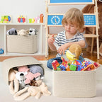 3-Pack Shelf Baskets for Organizing, Woven Storage Basket for Shelves, Cotton Rope Storage Bins for Toys Books, Nursery Towel Baskets for Classroom, 14.96"X9.8"X8.85", Brown