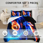 Axolotl Football Comforter Twin,Cool Blue Football Bedding Sports Theme Comforter Set for Boys,3D Rugby Sports Bedding Set Football Player On Fire for Boys Kids Teens,1 Quilt 2 Pillowcases,Black Blue