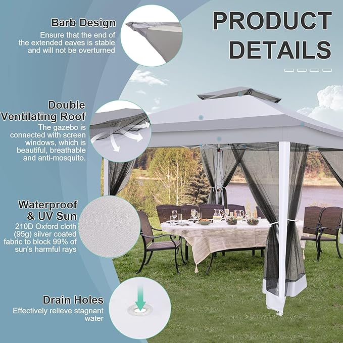 COBIZI 12x12 Pop up Gazebo on Clearance with Mosquito Netting,carpas para Patio Deals,Outdoor Canopy Tent with Portable Carrying Bag, Patio Gazebo for Garden Backyard, Lawn & Beach,Grey