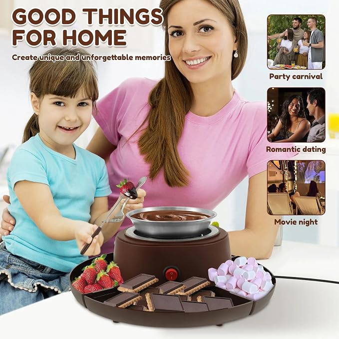 2 in 1 Smores Maker Tabletop Indoor Fondue Set, Smores Maker Tabletop Indoor Kit with Removable Trays & 4 Skewers Unique Couple Gift Set Idea, Parties, Date & Movie Night Supplies,Coffee Color