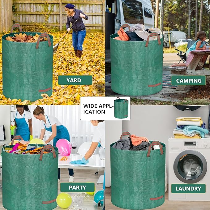 Reusable Yard Waste Bags, 72 Gallon Lawn and Leaf Bags 2 Pack with Reinforced Handles and Gardening Gloves, Heavy Duty Standable Garden Waste Bags for Leaves, Grass, Camping, Recycling