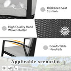 Shintenchi Outdoor 3 Piece Rocking Bistro Set, Wicker Patio Outdoor Furniture Porch Chairs Conversation Sets with Glass-Top Coffee Table for Backyard Porch Poolside Lawn, Garden,Gray