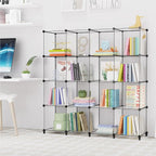 HOMIDEC Book Shelf 16 Cubes Bookcase Bookshelf Cube Storage Organizer Portable Display Bookshelf Kids Bookshelf Book Case for Study Room,Bedroom,Office,Living Room,Closet Transparent