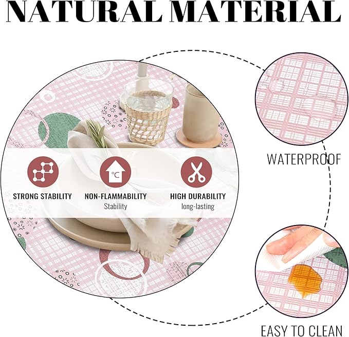 FIFTY FEET 70 * 52 Inch Rectangle Tablecloth, Vinyl Tablecloth with Flannel Backing for Rectangle Tables, Spill Proof Plastic Picnic Table Cover for Dining/Camping/Indoor/Outdoor(Pink Plaid)