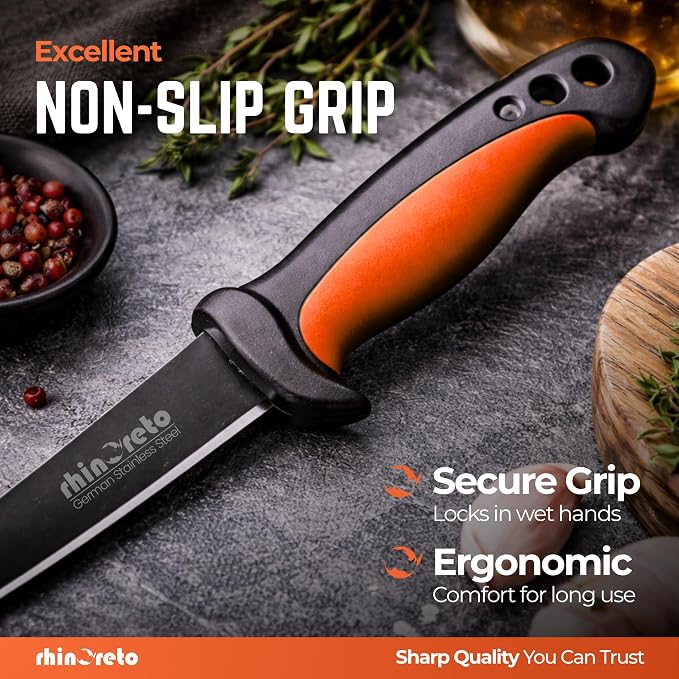 Rhinoreto Fillet Knife for Fish - Razor Sharp G4116 German Stainless Steel Blade, 9 Inch Professional Filleting & Boning Knife with Non-Slip Handle, Protective Sheath & Sharpener