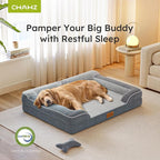 Jumbo Orthopedic Dog Bed for Extra Large Dogs With Cooling Gel Memory Foam, Waterproof Removable Washable Cover, 45" Sofa Couch Dutch Velvet With Bone Toy, Dark Gray