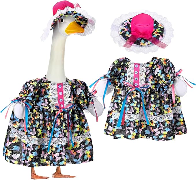 Suzile Porch Goose Outfit Butterfly Clothes for 23" High Cement or Plastic Goose Costume Dresses for Yard Lawn Outdoor Garden Patio Statue Holiday Spring Decor