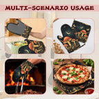Magic Mushroom Heat-Resistant Silicone Oven Mitts and Pot Holders,Butterfly Moon Long Oven Gloves with Non-Slip Grip for Cooking, Baking, Grilling,BBQ