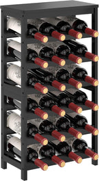 MOGELAFOO 6 Tier Bamboo Wine Rack Freestanding Floor, 24 Bottles Wine Storage Shelves with Table Top, Stackable Wine Display Rack for Kitchen, Bar, Dining Room, Black